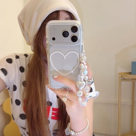 ハート柄 iPhone17pro/17ケース ラメ入り クリア iPhone16promax/15proケース 可愛いストラップ 女子力高い[M6576]