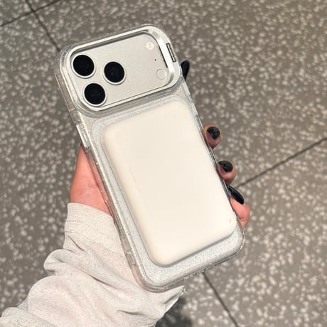 キラキラクリア MagSafe対応 iPhone18Pro/18ProMaxケース カメラスタンド付き iPhone17Pro/16ケース ラメ入り メタルフレーム[M6733]