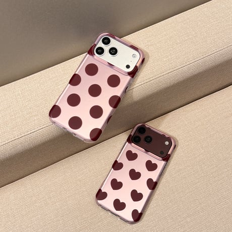 ドット＆ハート柄 iPhone18Pro/18ProMaxケース 艶感 iPhone17Pro/16ProMaxカバー ビーズハンドストラップ [M6900]