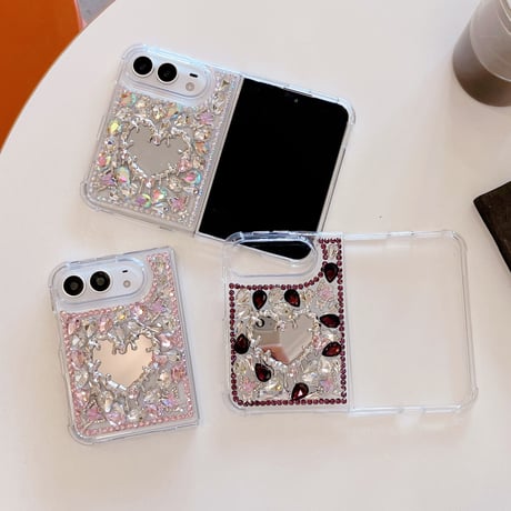 iPhone Duoケース ハートミラー＆煌めきビジュー  輝くキラキラ 奢華 映えアイテム おしゃれ [M6872]