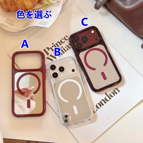 ミラー付き iPhone18Pro/18ProMaxケース MagSafe対応 iPhone17/16ProMax/15カバー カメラフレーム [M6882]