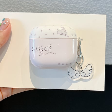 淡色系 Airpods Pro3ケース 翼柄 Airpods 4/3カバーケース AirpodsPro2/1  キーホルダー付 可愛い [M6602]