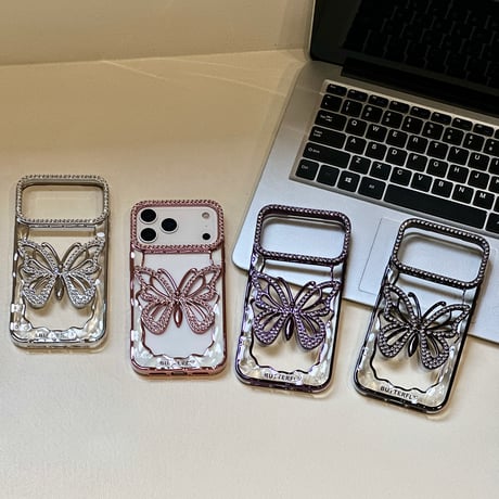 ダイヤ蝶 iPhone18Pro/17ケース メッキ iPhone16Pro/15ProMaxケース かわいい おしゃれ[M6662]