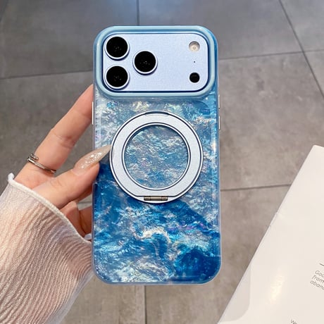 マーブル柄 iPhone18Pro/18ProMaxケース グラデーションカラー マグネットリングスタンド iPhone17/16proケース 便利グッズ [M6896]