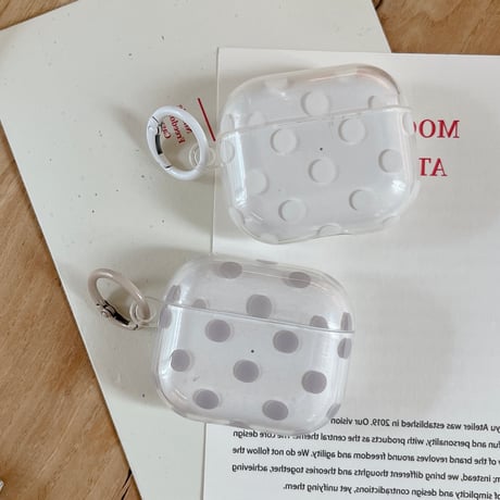 クリアドット柄 Airpods Pro3ケース シンプル風 Airpods4/3カバー pro2/pro1 大人可愛い カラビナ付き[M6735]
