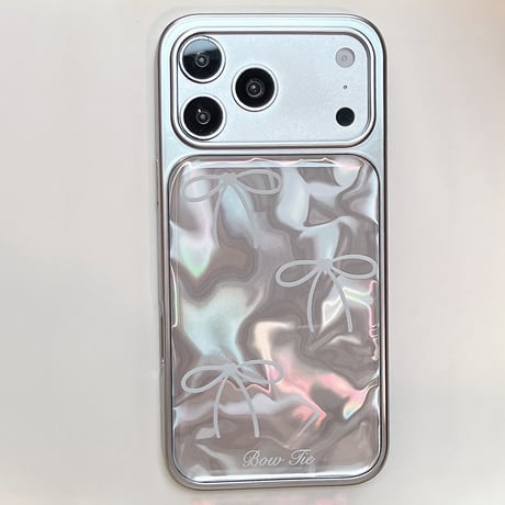 オーロラカラーリボン柄 iPhone18Pro/18ProMaxケース 輝く iPhone17/16proケース メタリックフレーム 丈夫[M6857]