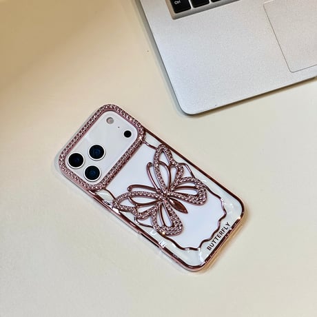 ダイヤ蝶 iPhone18Pro/17ケース メッキ iPhone16Pro/15ProMaxケース かわいい おしゃれ[M6662]