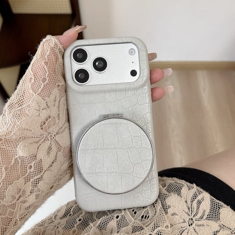ミラー＆スタンド付き iPhone18Pro/17Proケース クロコ柄レザー iPhone16Pro/15ケース くすみカラー 高級感たっぷり 1台2役 [M6867]