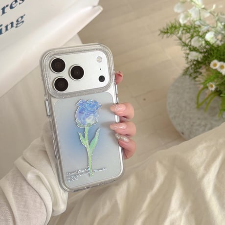 バラ柄 iPhone18Pro/17Proケース キラキララメ入り iPhone17/16Pro/15/14ケース 光沢感 可愛い 美しい[M6624]