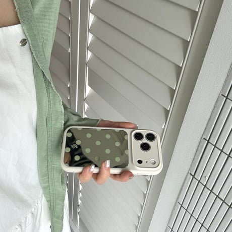 水玉模様ミラー iPhone17Pro/17ケース カラーフレーム iPhone16Promax/15proケース 便利 可愛い[M6554]