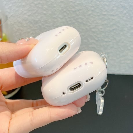 淡色系 Airpods Pro3ケース 翼柄 Airpods 4/3カバーケース AirpodsPro2/1  キーホルダー付 可愛い [M6602]