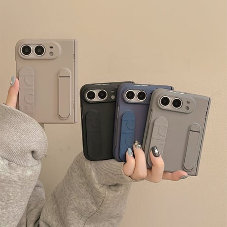 iPhone Duo専用ケース スタンド付き ハンドベルト付き マット 落下防止 ヒンジ保護 耐衝撃 高機能[M6826]