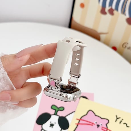 シリコン製 AppleWatchバンド わんちゃん AppleWatchベルト Series 11/10/9/8 SE3/2  Ultra3/2/1 可愛い ベージュ[M6566]