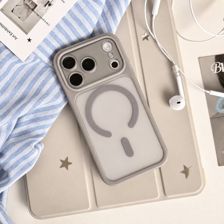 2in1着脱式レンズカバー付き iPhone18Pro/18ProMaxケース MagSafe対応 ソフトバンパー×ハード背面 半透明 プレミアムマット質感 [M6764]