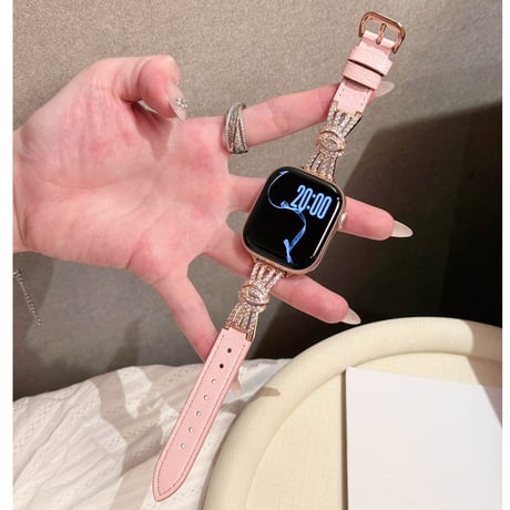 ダイヤリボンとレザー  AppleWatchバンド 高級感高品質 AppleWatchベルト Series 11/10/9/8 SE3/2  Ultra3/2/1 エレガント[M6666]