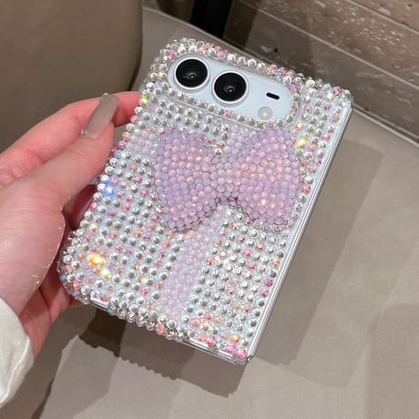 iPhone Duo専用ケース キラキラ ラインストーン 立体ハート 贅沢 クリアフレーム 豪華  ギフトにおすすめ[M6847]