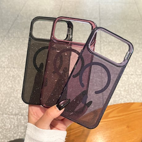 キラキラクリア MagSafe対応 iPhone18Pro/18ProMaxケース カメラスタンド付き iPhone17Pro/16ケース ラメ入り メタルフレーム[M6733]