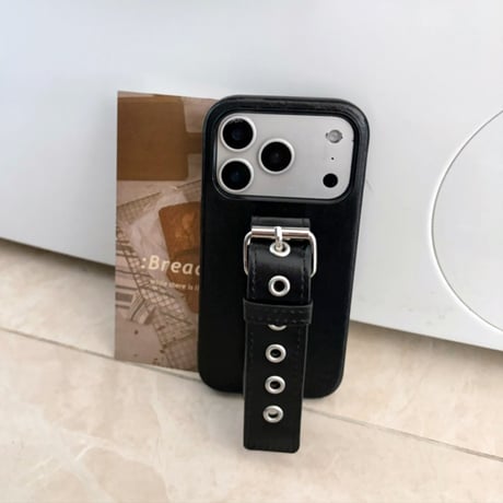 ベルト付き iPhone17Pro/17ケース クール iPhone16Pro/15ケース スタンド機能 ブラック 便利 [M6594]
