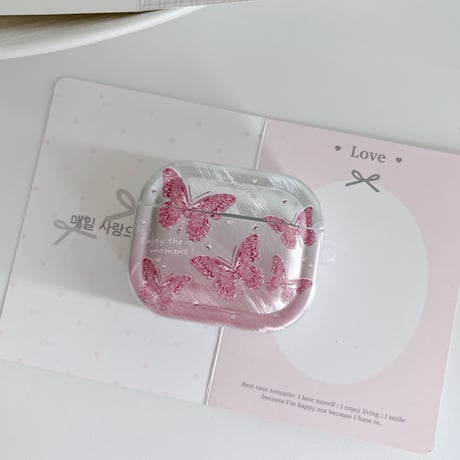 シェル風蝶柄 Airpods Pro3ケース 花キーホルダー Airpods 4/3カバーケース AirpodsPro2/1  きれい 高級感 [M6573]