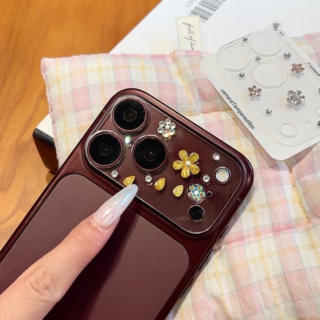 ダイヤ花 iPhone18Pro/18ProMax ラインストーン キラキラ カメラ保護カバー iPhone17ProMax/17Pro  大人可愛い 華やか[M6785]