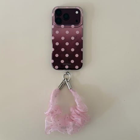 ドット柄 グラデーション iPhone18Pro/18ProMaxケース バーガンディに合う iPhone17Pro/16/15ProMaxカバー オーガンジーストラップ[M6774]