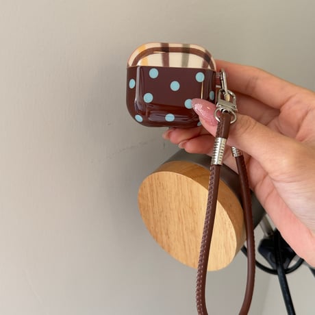 ドット柄×チェック柄 Airpods Pro3ケース ハンドストラップ付き Airpods4/3カバー pro2/pro1 大人可愛い 韓国風 レトロ[M6702]