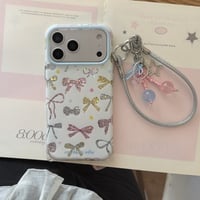 多彩リボン柄 iPhone17pro/17ケース オシャレ iPhone16promax/15ケース ストラップ付 可愛い [M6628]