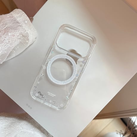 花ミラーグリップ iPhone17Pro/17ケース MagSafe対応 クリア iPhone16Pro/15ProMax/14ケース きれい 便利[M6560]