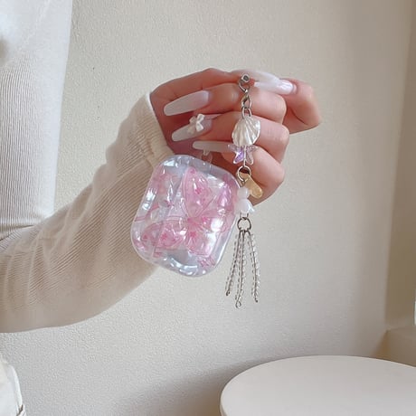 シェル風蝶柄 Airpods Pro3ケース 可愛すぎる Airpods 4/3カバー  AirpodsPro2/1  キーホルダー付 女子力アップ [M6661]