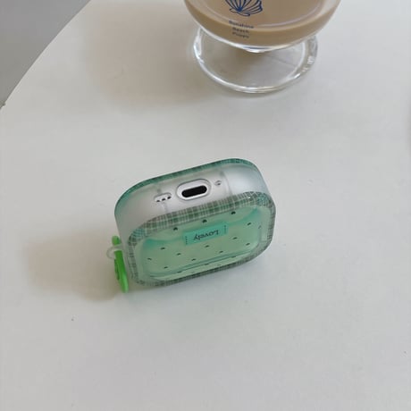 ミントグリーン AirPodsPro3/Pro2ケース チェック×ミニハート柄  AirPods4/3ケース カラビナ付き ギフトにおすすめ [M6738]