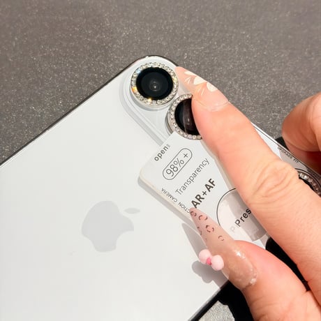 iPhone duo 専用 カメラレンズフイルム ラインストーン  強化ガラス キラキラ感 綺麗 傷防止 ガイドプレート/取り外しツール付き [M6890]