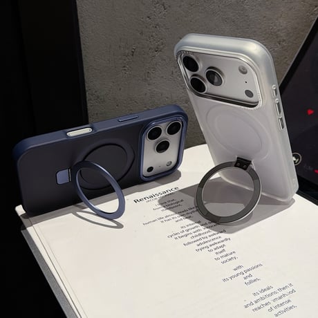 iPhone18Pro/17ProMaxケース 嵌め込み式 Magsafeリングスタンド iPhone17/Airカバー 指紋防止  耐衝撃 半透明 高級感 [M5694]