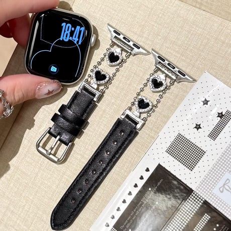 ハートモチーフ レザー調 AppleWatchバンド 高級感高品質 AppleWatchベルト Series 12/11/10/9/8 SE Ultra4/3 上品エレガント[M6855]