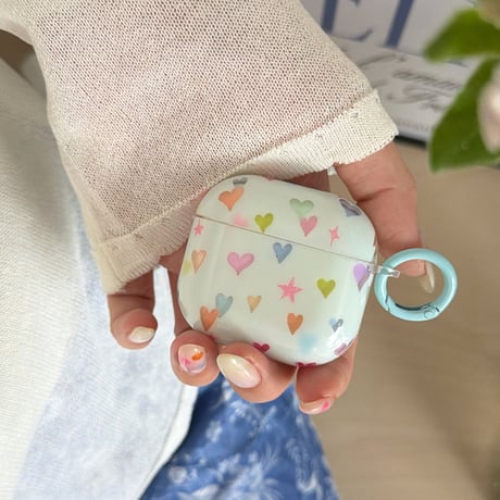 多彩ハート柄 AirpodsPro3ケース 星柄 Airpods4/3カバー AirpodsPro第2/1世代 甘めコーデ ブルー[M6592]