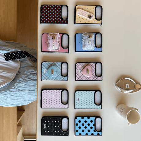 iPhone Duo 専用ケース 水玉ドット チェック 星柄 ハート/枕グリップ付き 韓国っぽ 大人可愛い  耐久性ある[M6839]