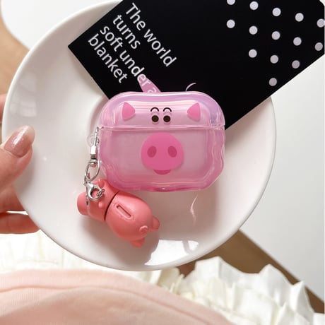 豚 Airpods Pro3ケース キュート Airpods4/3カバー pro2/pro1 うねうね リング/キーホルダー[M6587]
