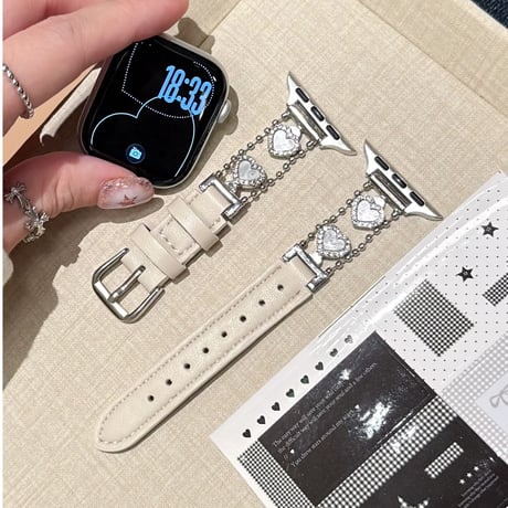 ハートモチーフ レザー調 AppleWatchバンド 高級感高品質 AppleWatchベルト Series 12/11/10/9/8 SE Ultra4/3 上品エレガント[M6855]