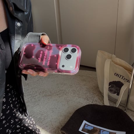 バーガンディハート柄 iPhone18Pro/18ProMaxケース キラキラ感 iPhone17Pro/16/15ProMaxカバー オーガンジーストラップ[M6786]