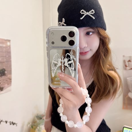 翼柄ミラー iPhone17pro/17ケース ストラップ iPhone16/15pro/17promaxケース 便利 女子力高い[M6559]