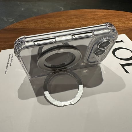 iPhone Duo専用ケース ミラー付き 360度回転可リングスタンド 四隅耐衝撃 カメラ周り保護 艶感 傷防止[M6843]