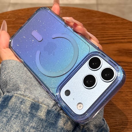 オーロラキラキラグラデーション iPhone18Pro/18ProMaxケース MagSafe対応 iPhone17ProMax/16ケース ラメ入り おしゃれ 透明 耐衝撃 [M6807]