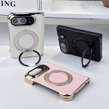 iPhone Duoケース 高級レザー 360度回転スタンド カメラレンズ保護カバー付  Magsafe対応 ヒンジ保護  メッキフレーム  [M6901]