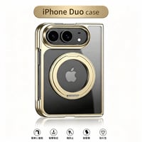 iPhone Duoケース 折りたたみ メッキ仕上げ 透明 リング付き 液晶保護フィルム一体型 MagSafe対応 耐衝撃 高級感 [M6712]