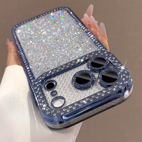 キラキラグリッター iPhone18Pro/18ProMaxケース ラインストーン付き iPhone17/16/15カバー華やか 存在感抜群 [M6841]