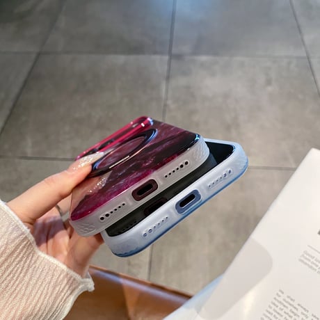 マーブル柄 iPhone18Pro/18ProMaxケース グラデーションカラー マグネットリングスタンド iPhone17/16proケース 便利グッズ [M6896]