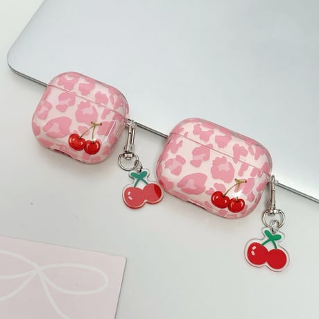 チェリー Airpods Pro3ケース ヒョウ柄 Airpods 4/3カバー  AirpodsPro2/1  キーホルダー付 女子力アップ [M6678]