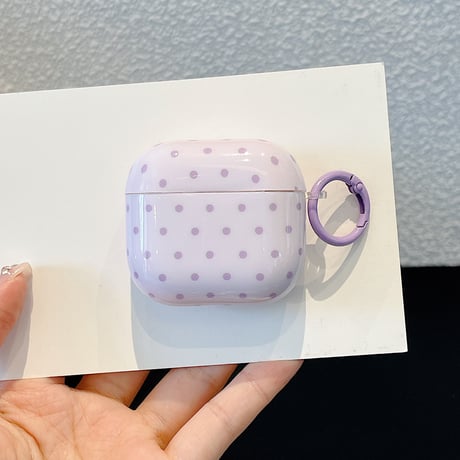 パープル Airpods Pro3ケース 韓国風 Airpods 4/3カバーケース AirpodsPro2/1  水玉模様 モテアイテム [M6601]
