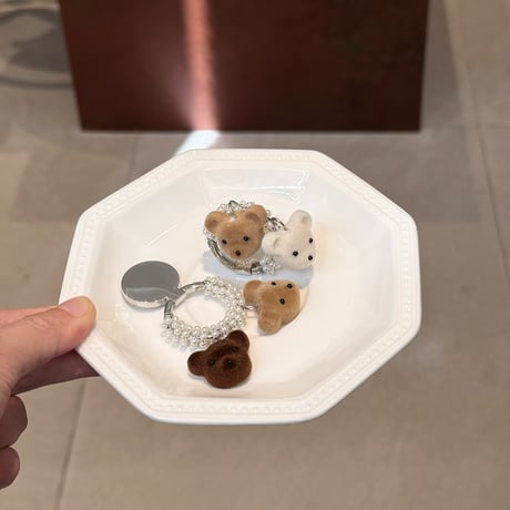 熊ちゃんパールリング付き iPhone18Pro/18ProMaxケース レザー調 iPhone17Pro/16/15カバー ヴィンテージライク 大人可愛い[M6837]