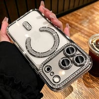 ジュエリー iPhone18Pro/17ケース Magsafe対応 iPhone17ProMax/16/15ケース レンズ保護フィルム付 キラキラライン 大人気 [M5637]