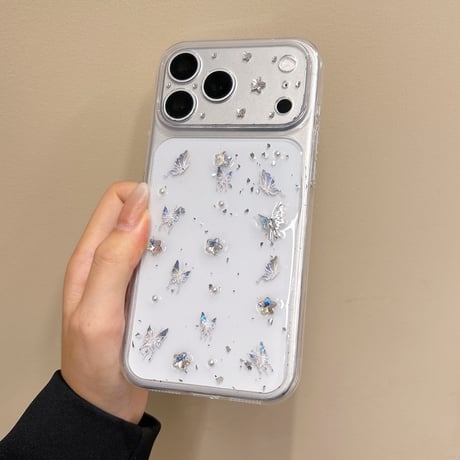 蝶デコ iPhone17/17Proケース ダイヤデコ iPhone16/15Pro/14カバー クリアケース きれい 可愛い[M6654]